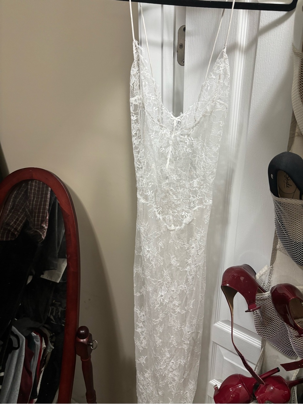 Skims long lace see through dress